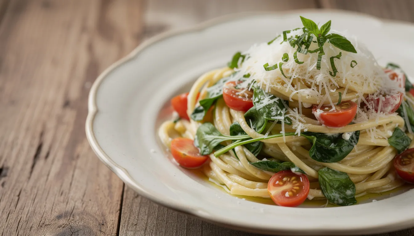 Cremige Zitronen-Ricotta Pasta mit Spinat und Kirschtomaten