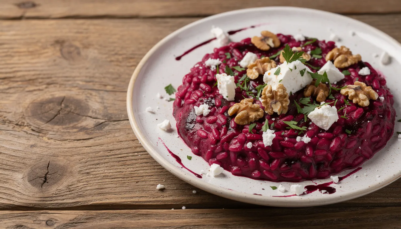 Cremiges Rote-Bete-Risotto mit Ziegenkäse und Walnüssen